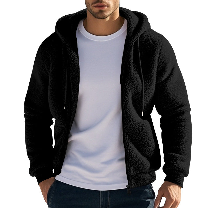 Men's Teddy Fleece Hooded Jacket with Full Zip and Kangaroo Pockets Chichicherry