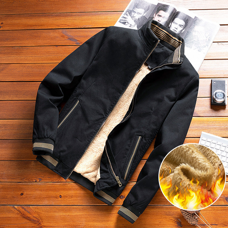 Men's lightweight canvas bomber with striped ribbed cuffs, stand-up collar and zippered pockets Chichicherry