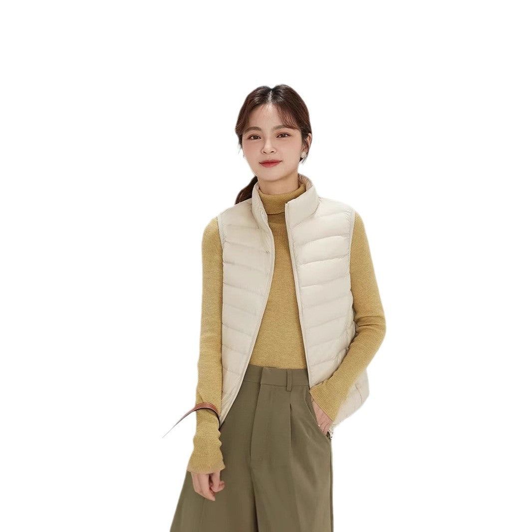 Women Ultra-light Quilted Stand Collar Vest with Tailored Business Silhouette Chichicherry