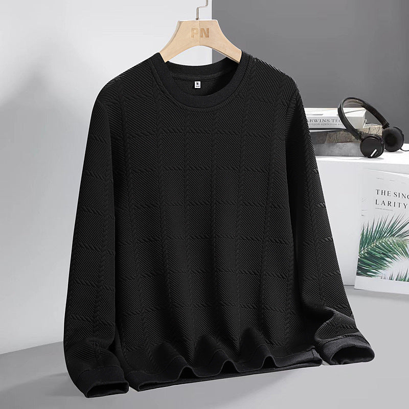 Men's finely structured round neck knitted pullover with check pattern and casual cut Chichicherry