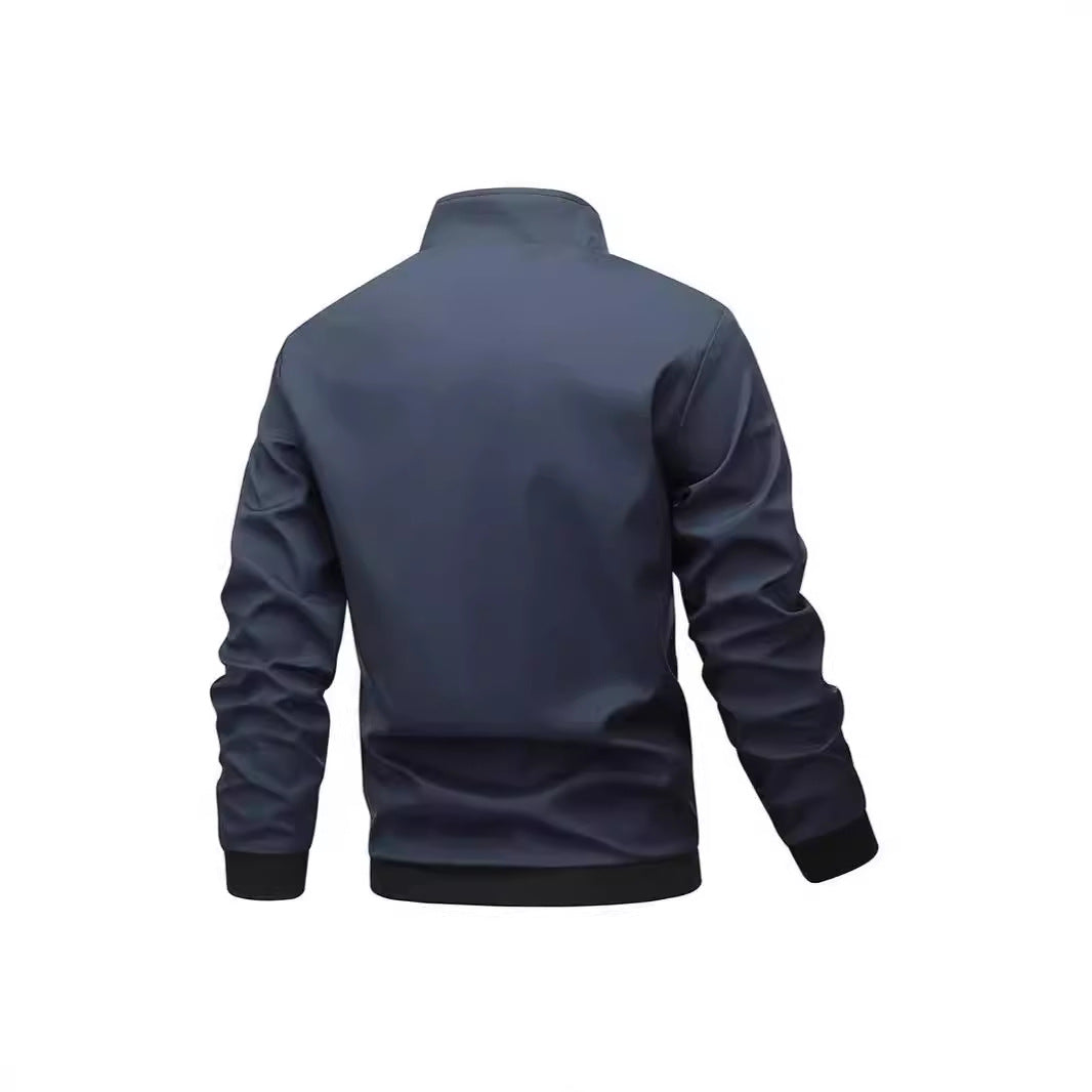 Men's Lightweight Zip-Up Bomber Style Training Jacket with Stand-Up Collar and Wind-Resistant Microfiber Shell Chichicherry