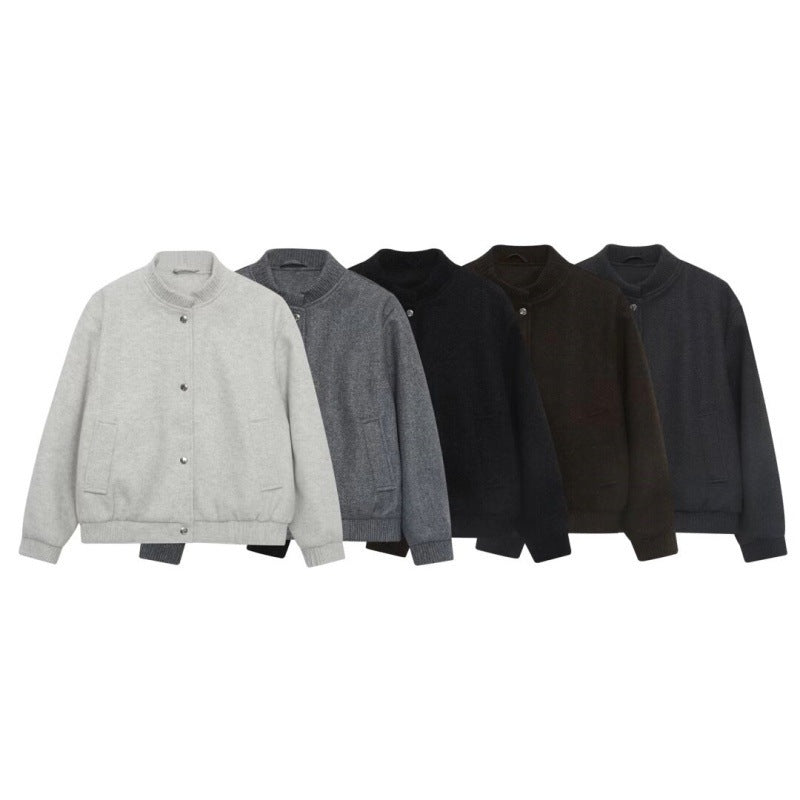 Men's wool blend bomber jacket with ribbed cuffs and snap button placket Chichicherry