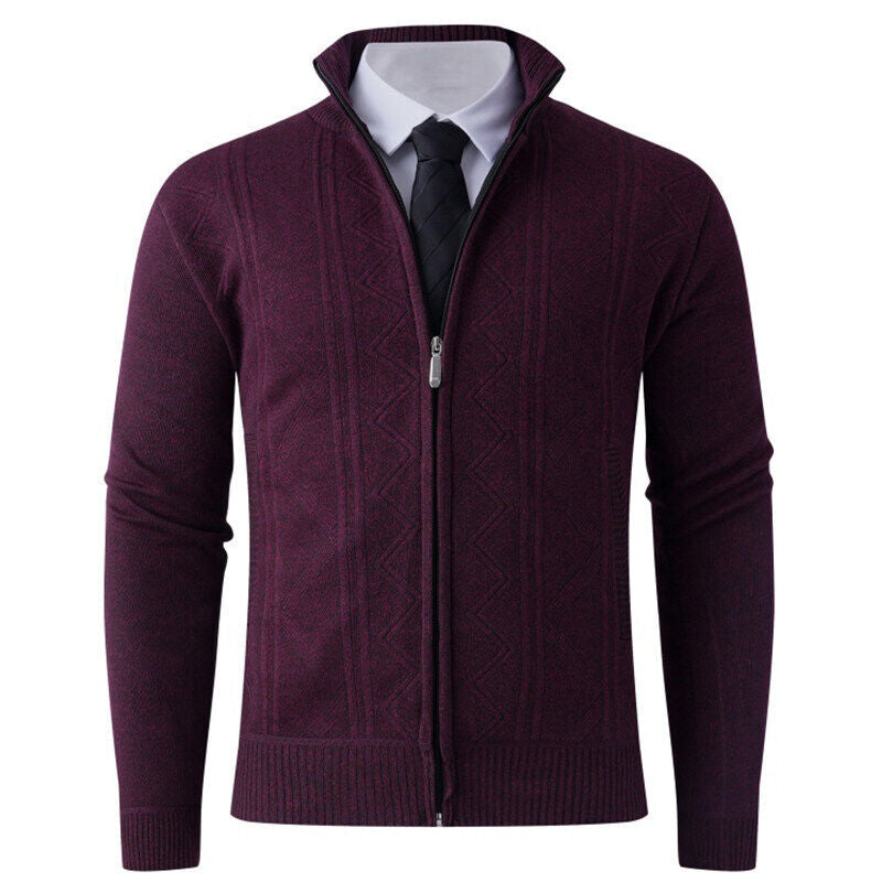 Men's knit zip jacket with stand-up collar and subtle diamond pattern Chichicherry