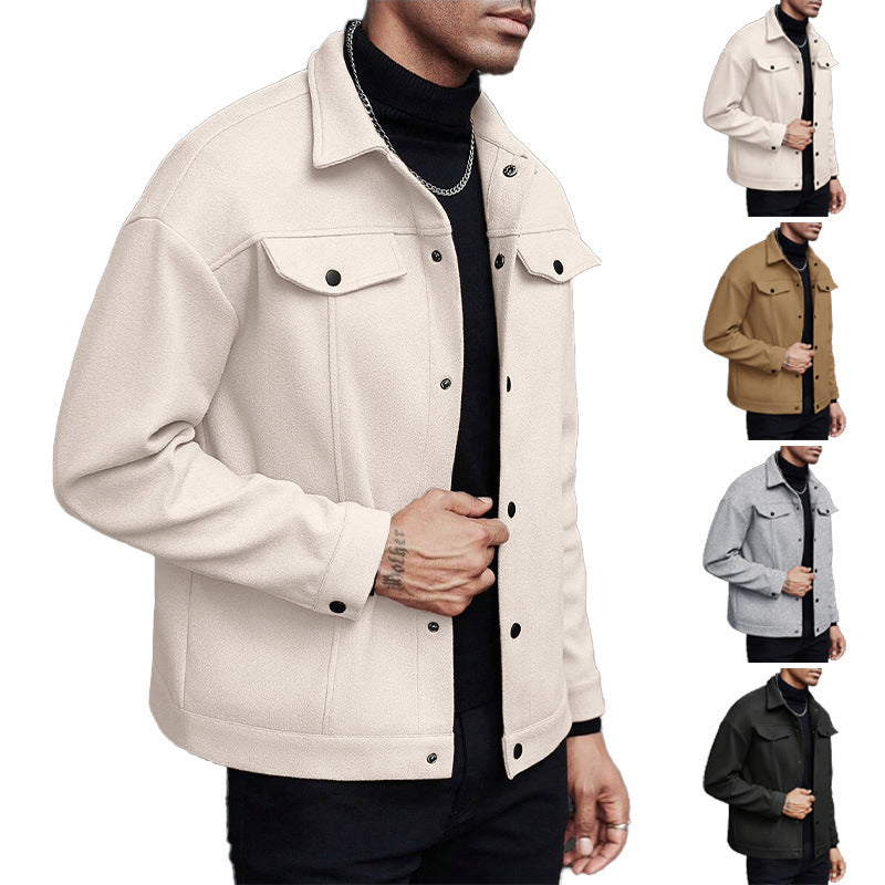 Men's Overshirt Jacket in Trucker Style with Wool Blend Look and Snap Buttons Chichicherry