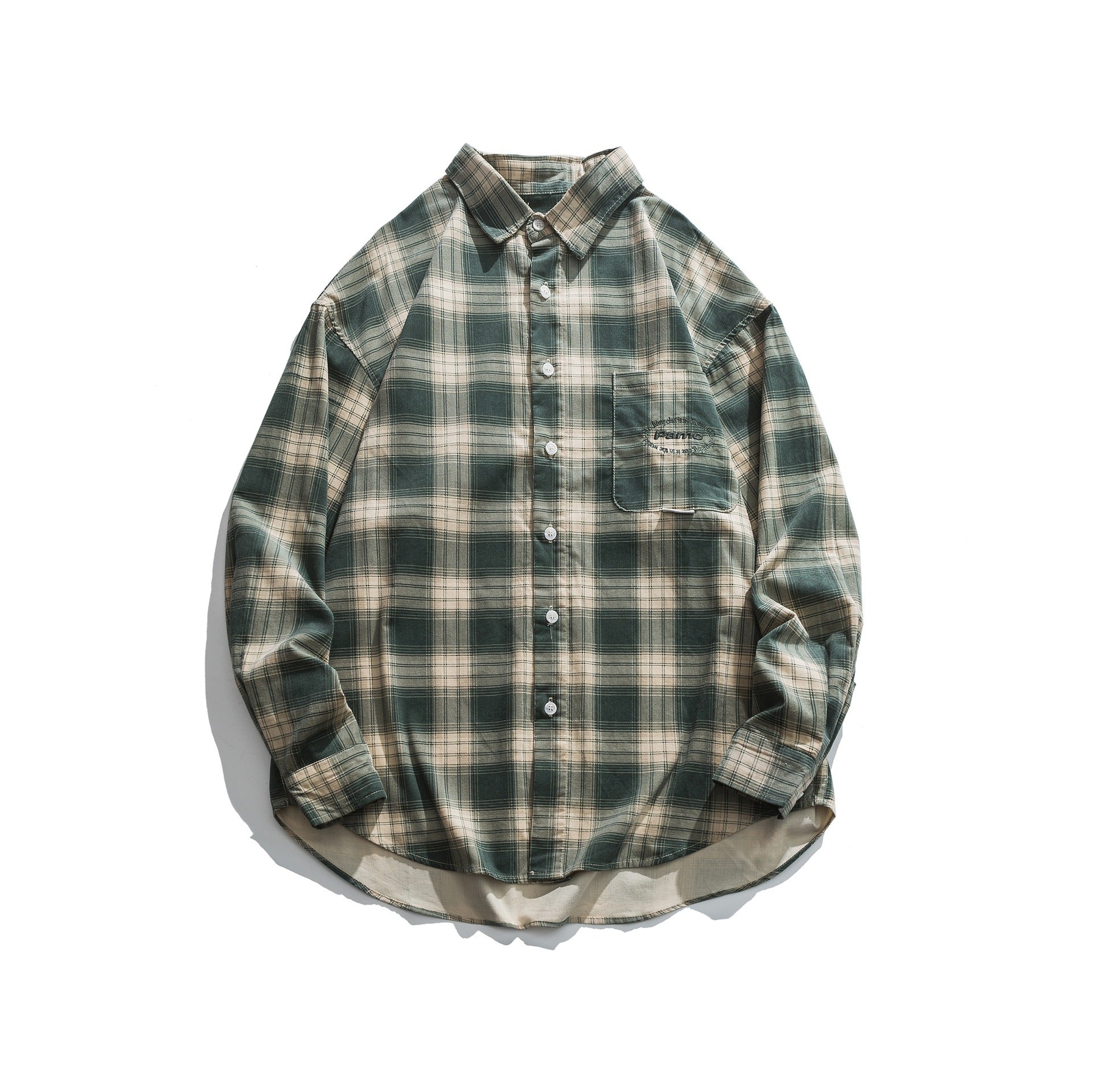 Men's oversized check shirt made of lightweight cotton blend with patch chest pocket and rounded hem Chichicherry