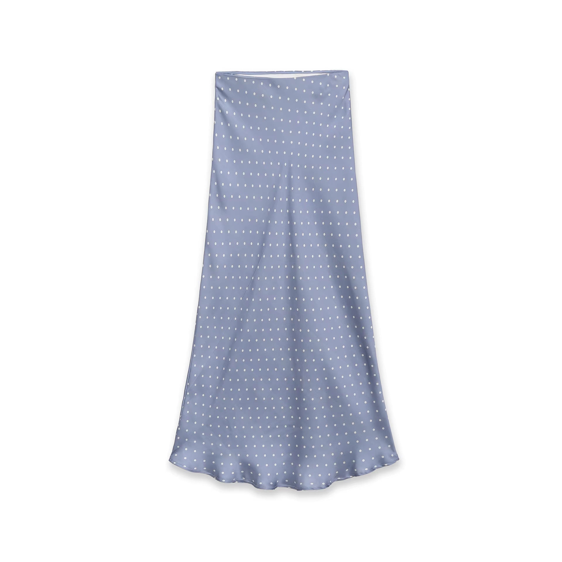Women's midi skirt made of satin in A-line cut with high waist and polka dot print Chichicherry