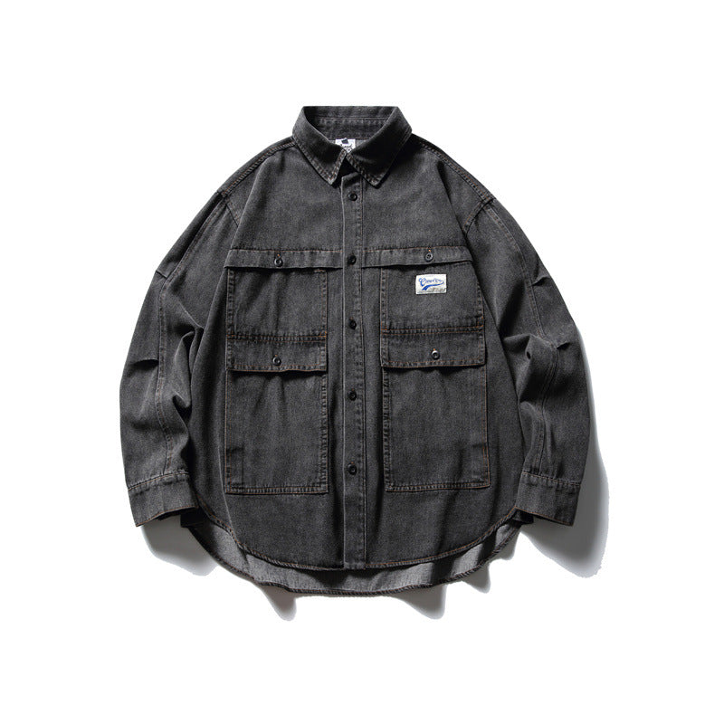 Unisex Oversized Denim Chore Jacket in boxy cut with large flap pockets Chichicherry