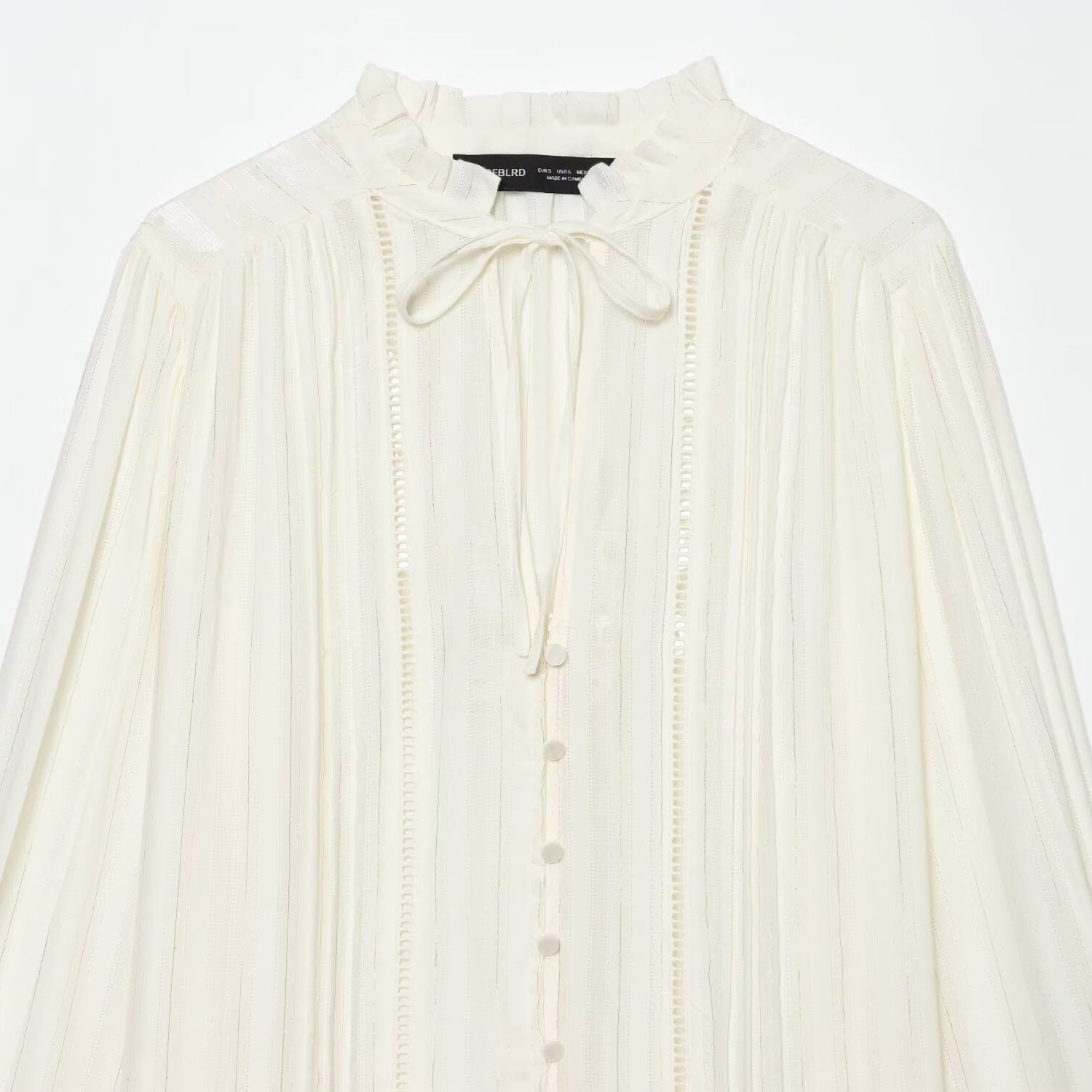 Women's Pleated Chiffon Blouse with Ruffled Collar and Tie Band Chichicherry