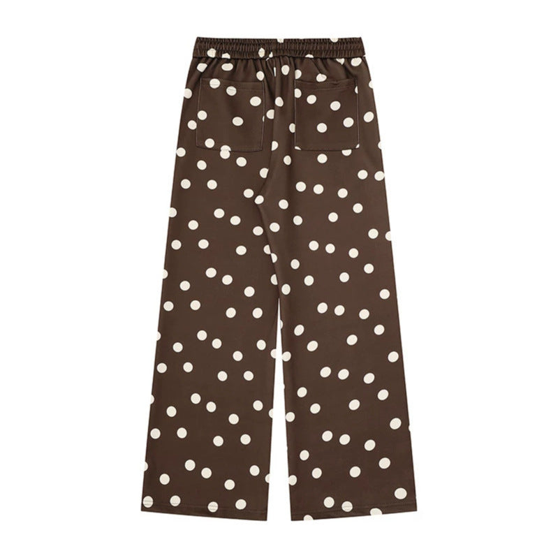 Women Wide Lounge Pants with Comfort Waistband, Polka Dot Allover and Playful Cartoon Print Chichicherry