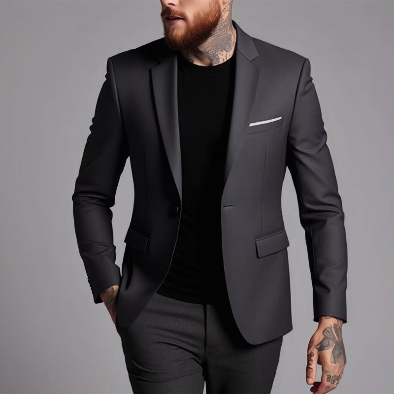 Men's Tailored One-Button Blazer made of Stretch Fabric with Narrow Lapels and Flap Pockets Chichicherry