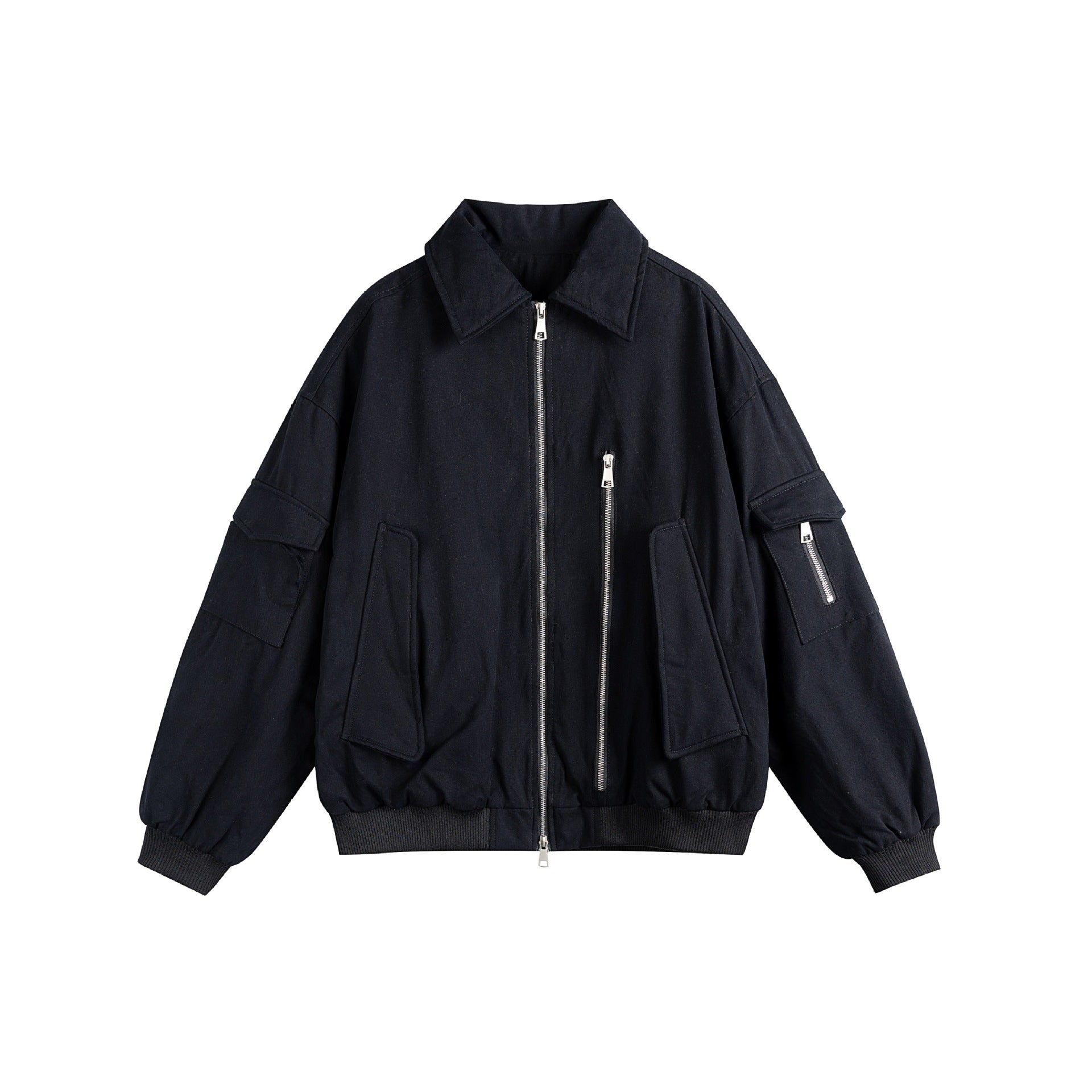 Unisex Boxy Utility Blouson Jacket with Zip Details and Functional Flap Pockets Chichicherry