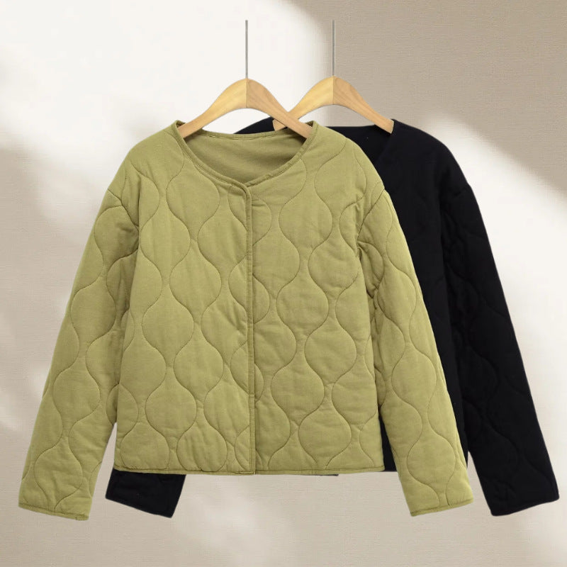 Women's quilted jacket with round quilting, button placket and V-neck Chichicherry
