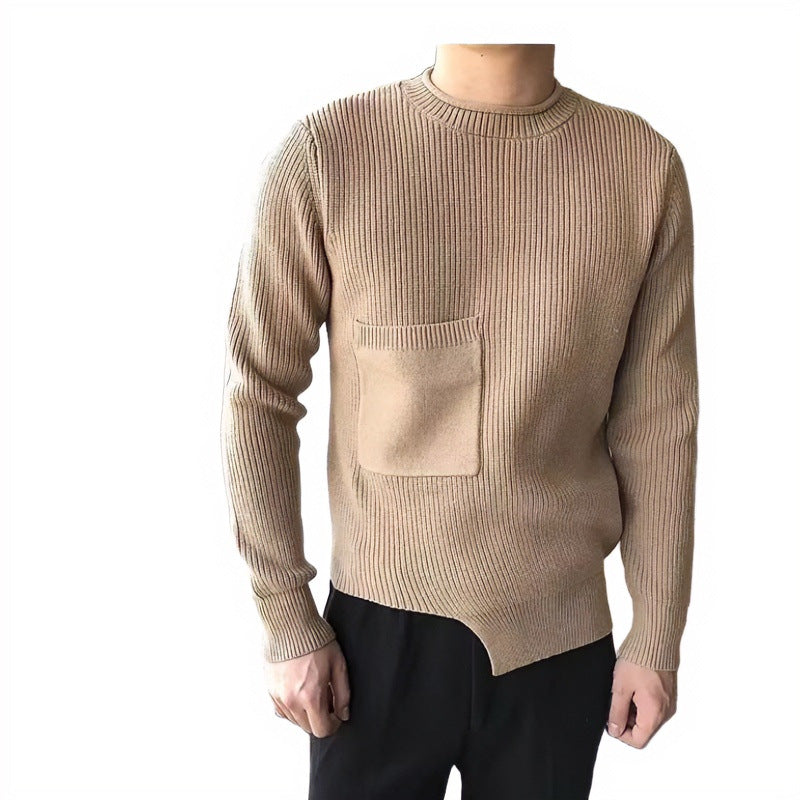 Herren Grobgerippter Rundhalspullover mit aufgesetzter Brusttasche Chichicherry