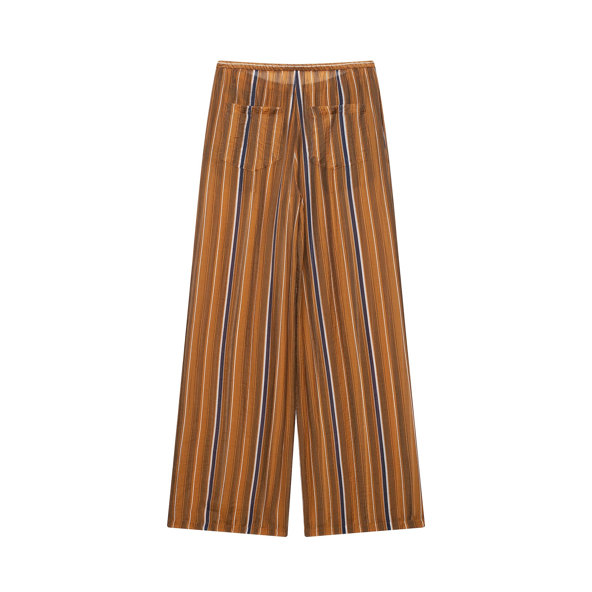 Ladies Wide Palazzo Pants with Drawstring Waist and Vertical Stripe Jacquard Chichicherry
