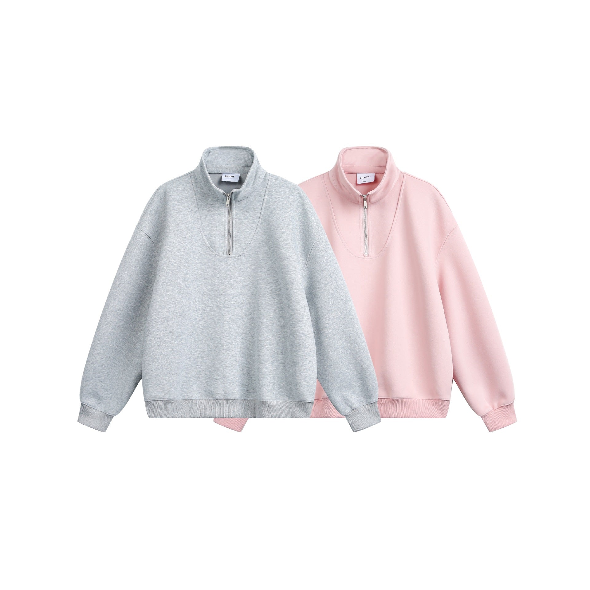 Women Oversize Sweatshirt with Half Zip and Stand-Up Collar Chichicherry