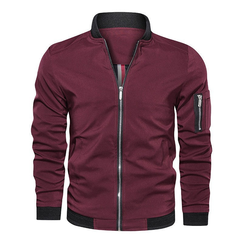 Men's Lightweight Bomber Jacket with Arm Pocket, Zipper and Ribbed Hem Chichicherry