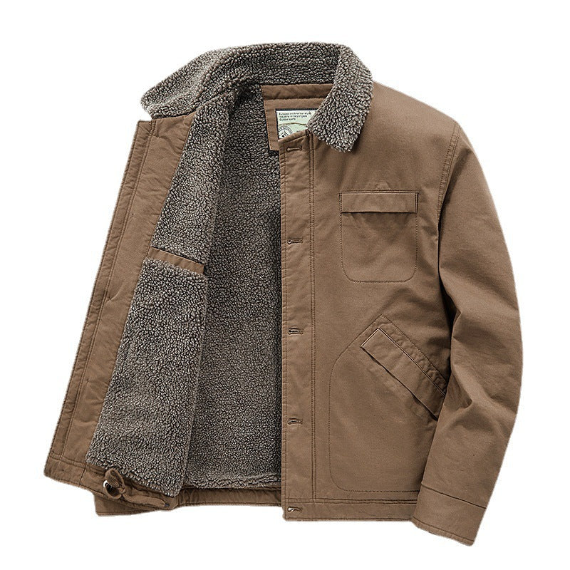 Men's insulated canvas work jacket with sherpa lining and shirt collar Chichicherry