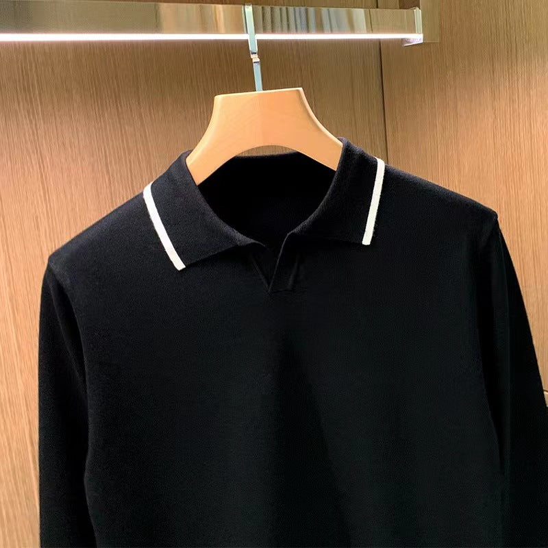Herren Feinstrick-Polopullover mit offenem Polokragen und kontrastierter Kanten Chichicherry