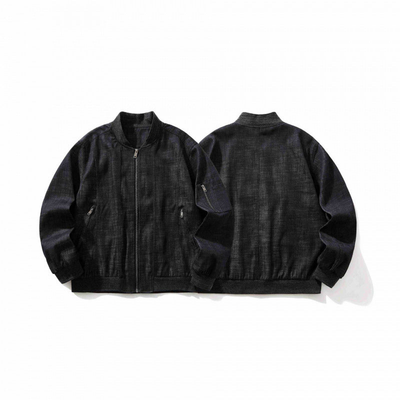 Men's cropped boxy denim bomber jacket with zipper, insert pockets, and sleeve zipper Chichicherry