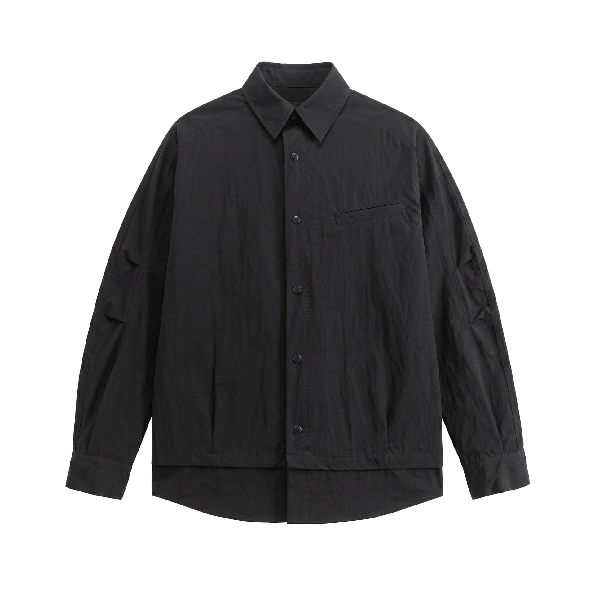 Unisex Oversize Shirt Jacket with Snap Buttons, Kent Collar and Chest Welt Pocket Chichicherry