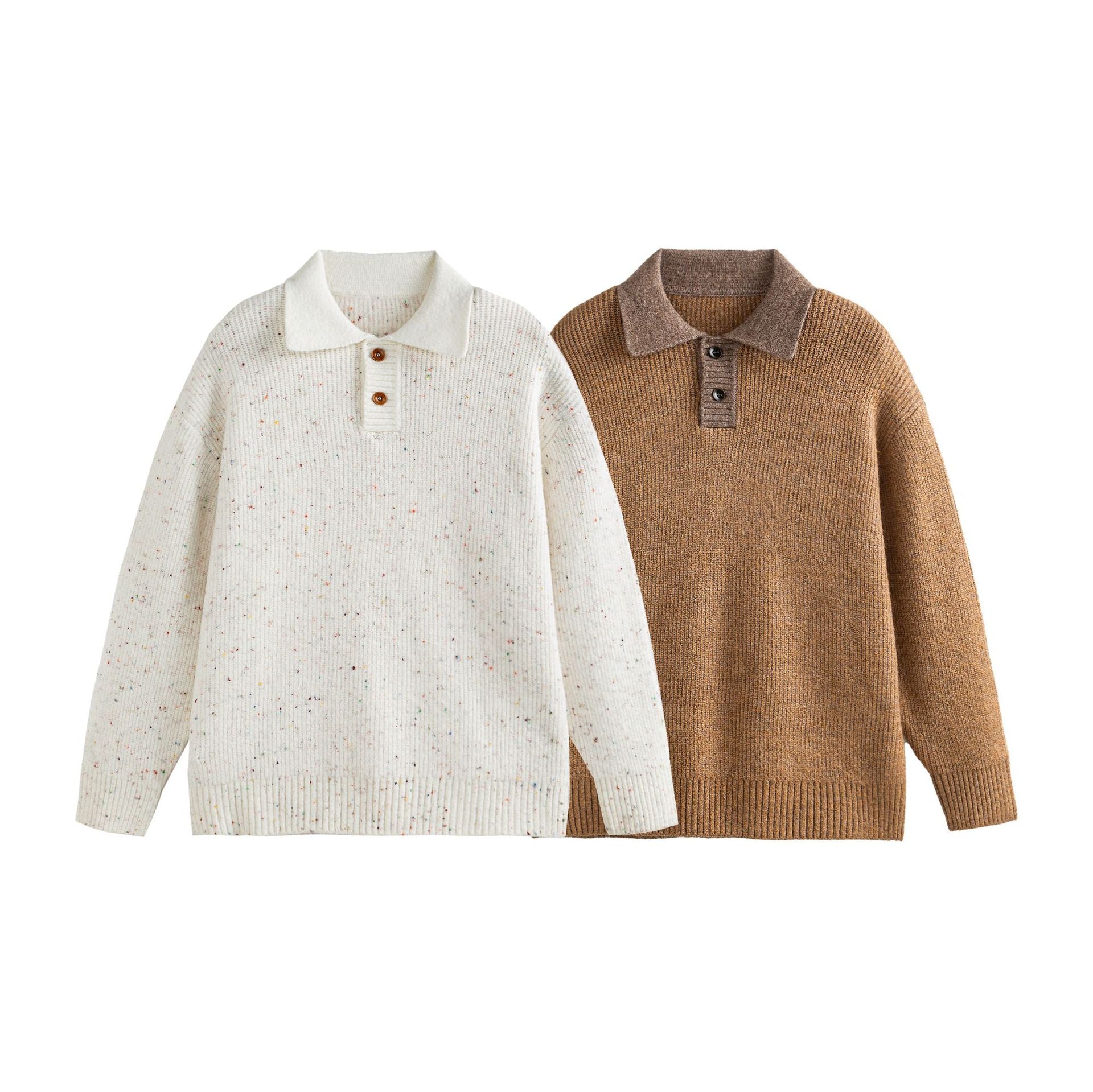 Women's knit polo shirt with speckle pattern, ribbed texture and button placket Chichicherry