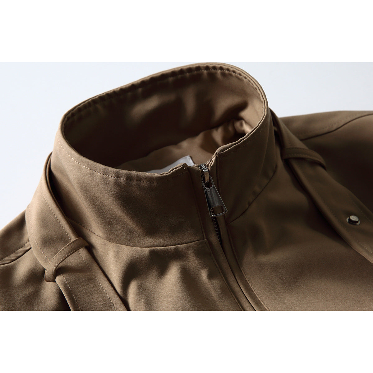 Men's Boxy Blouson Jacket in Overshirt Style with Stand Collar and Strap Detail Chichicherry