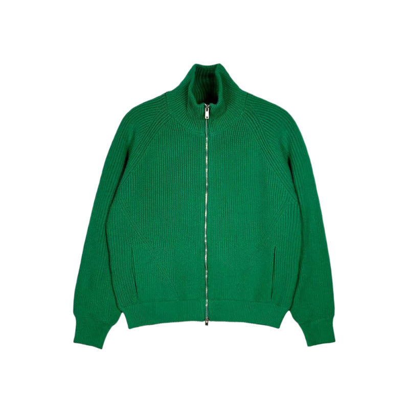 Herren Grobgerippte Strick-Zipjacke mit hohem Stehkragen und entspanntem Schnitt Chichicherry