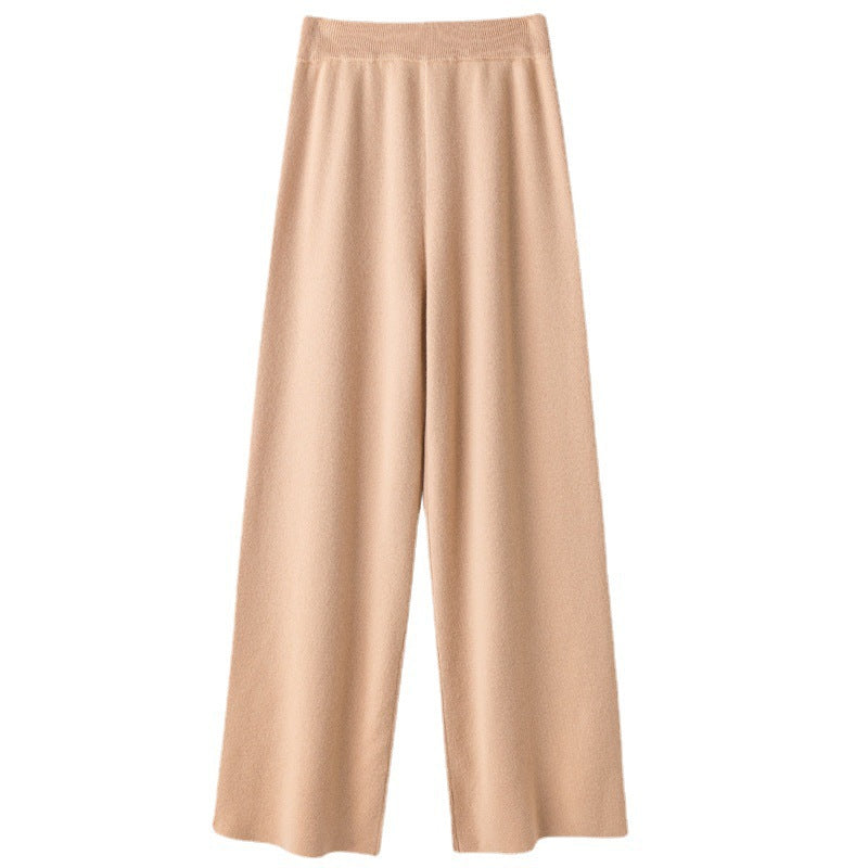 Women's Wide Knit Pants with High Waist and Cashmere-like Softness Chichicherry