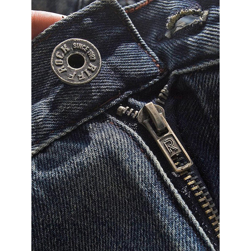 Herren Relaxed-Tapered Vintage-Jeans mit Used‑Effekt und aufgekrempeltem Saum Chichicherry