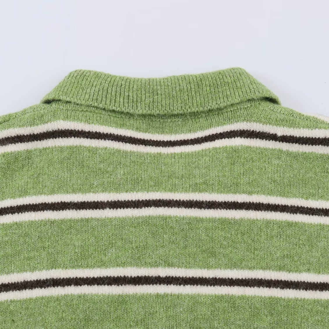 Women's Oversize Polo Sweater with Striped Pattern and Button Placket Chichicherry