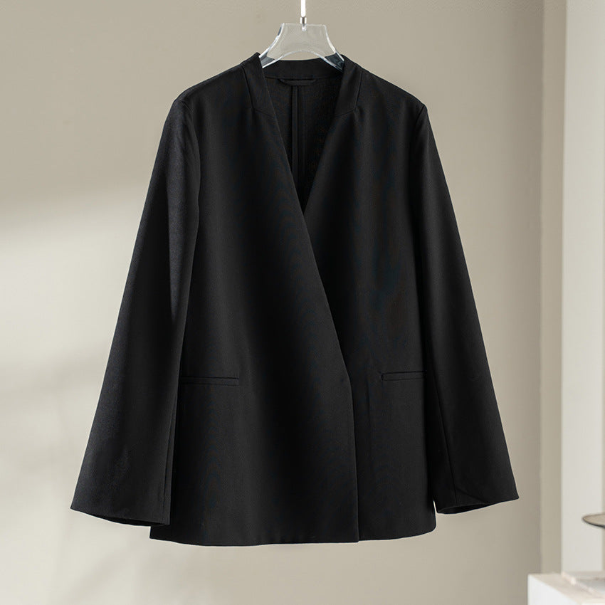 Women's collarless blazer with V-neck and minimalist boxy silhouette Chichicherry
