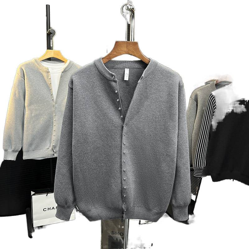 Herren Minimalistische Sweatcardigan mit verdeckter Druckknopfleiste Chichicherry