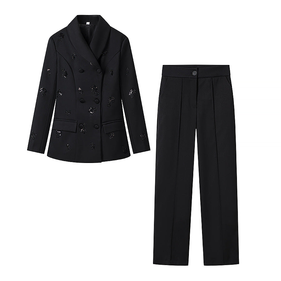 Women's Tailored Blazer Set with Peplum and Wide Marlene Pantsuit Chichicherry