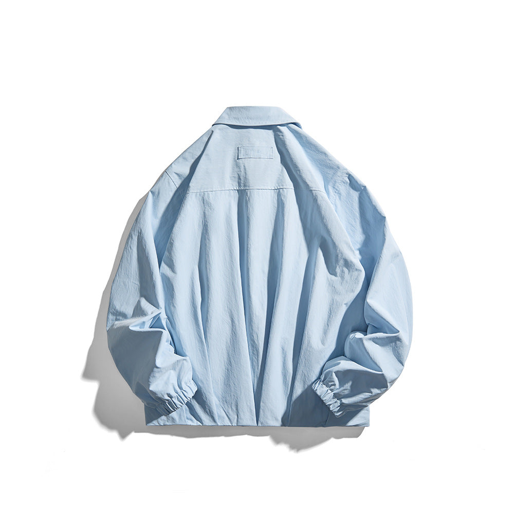 Unisex Lightweight Shirt Jacket in Boxy Cut with Wooden Button Placket and Elastic Cuffs Chichicherry