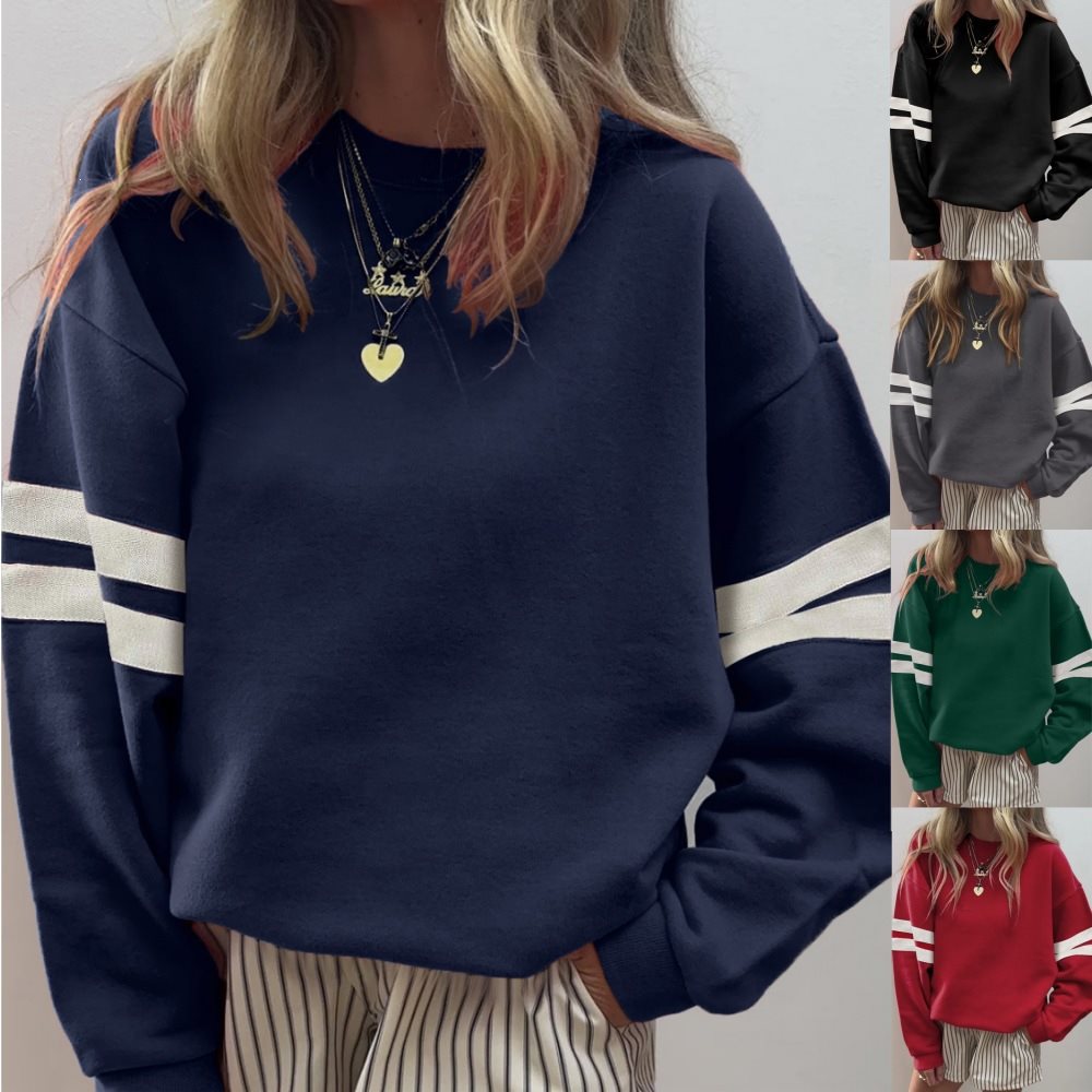 Women Loose-Fit Sweatshirt with Contrast Stripes on the Sleeves Chichicherry