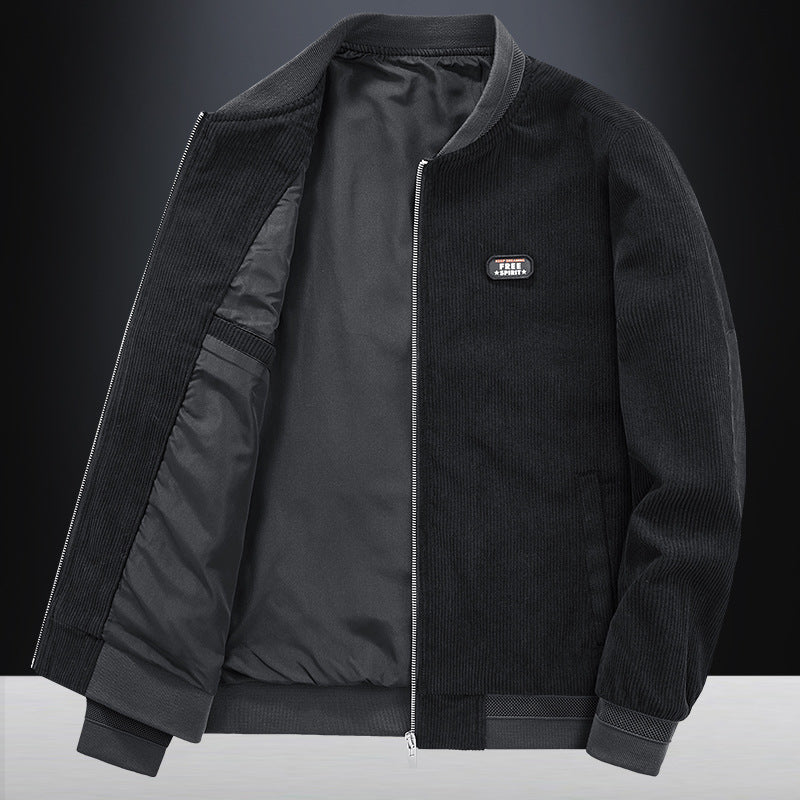 Men's cord flight jacket with satin lining, ribbed cuffs, and concealed inner pockets Chichicherry