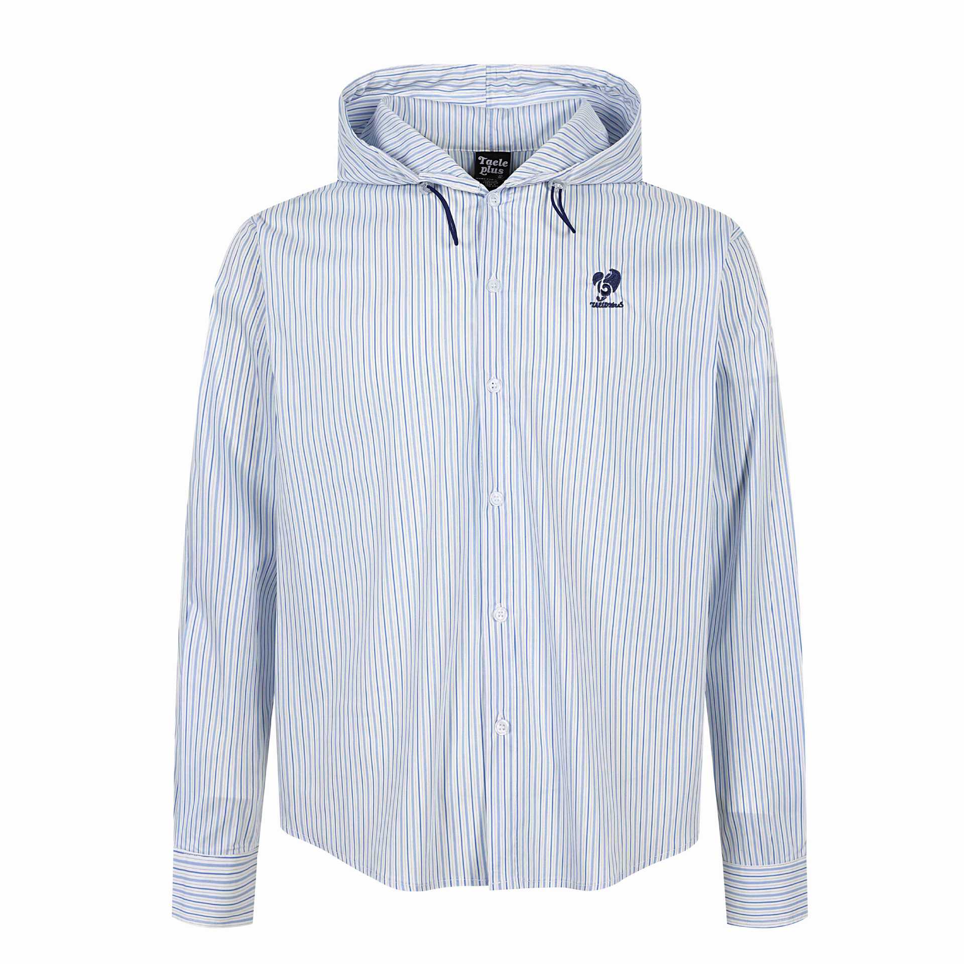 Unisex Striped Hooded Shirt in Overshirt Style with Concealed Button Placket and Logo Embroidery Chichicherry