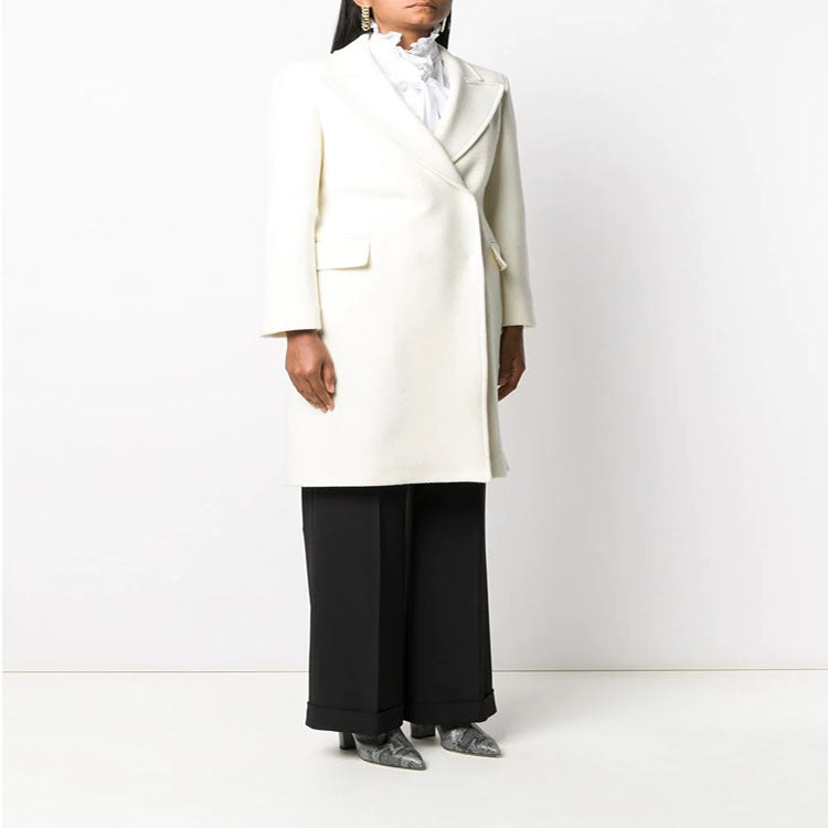 Women Clean-Cut Long Coat with Slightly Dropped Lapels and Clear Tailoring Silhouette Chichicherry