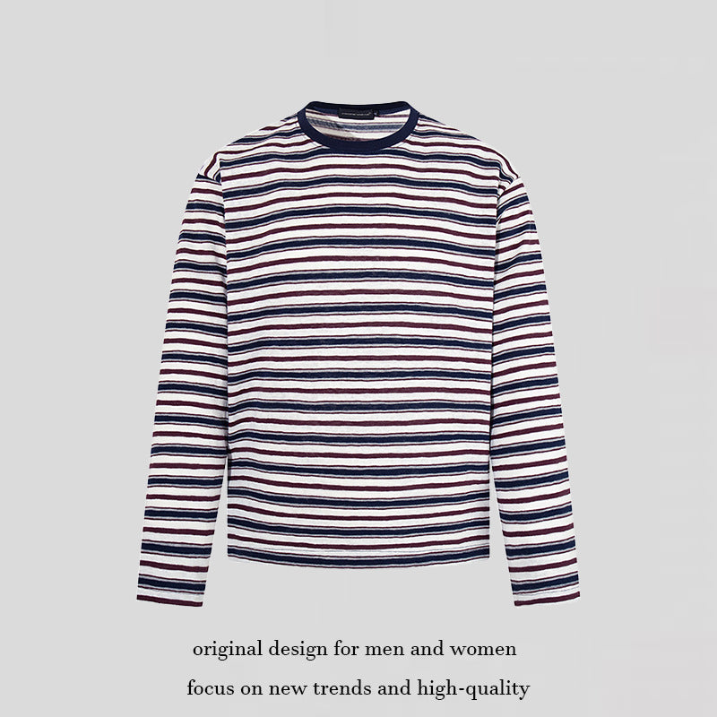 Men's Striped Long Sleeve Shirt made of Cotton Blend with Round Neck and Fine Texture Chichicherry