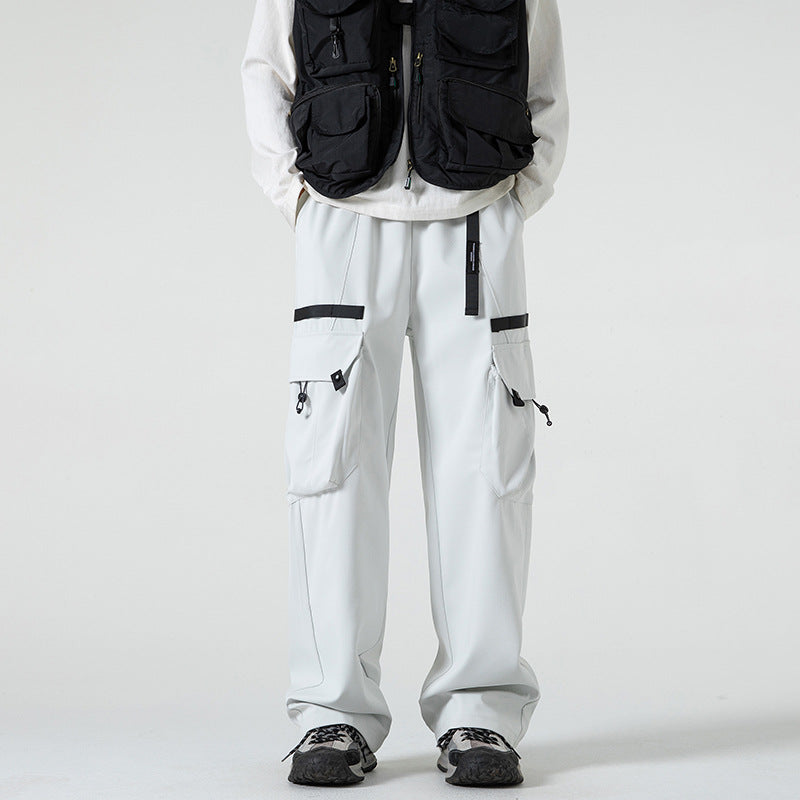 Men's wide technical cargo pants with multiple pockets, water-repellent ripstop and adjustable drawstring waistband Chichicherry