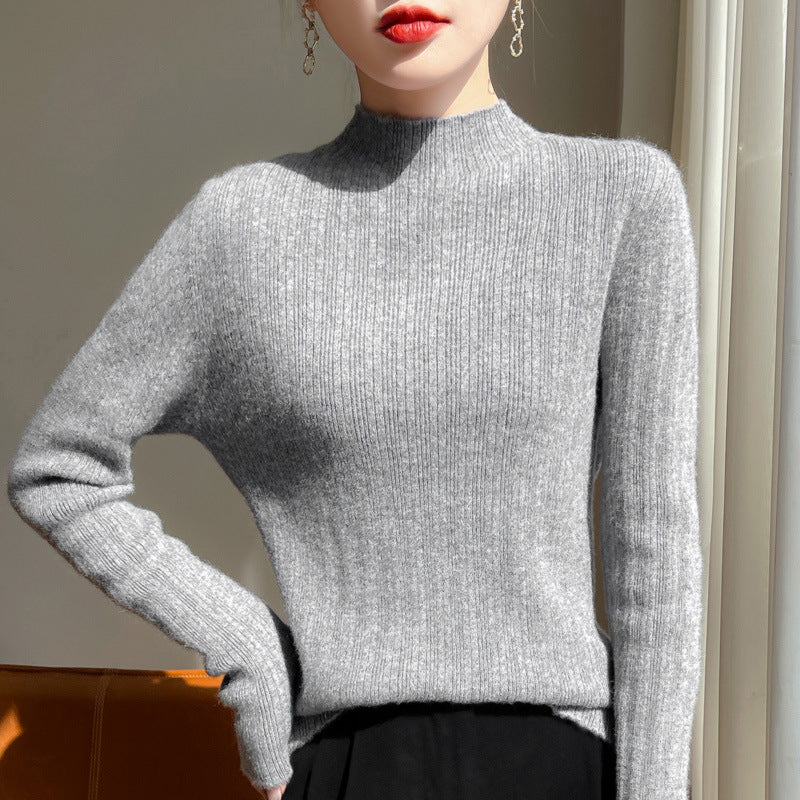 Women's slim-fit fine knit pullover with a short standing collar and fine rib structure Chichicherry