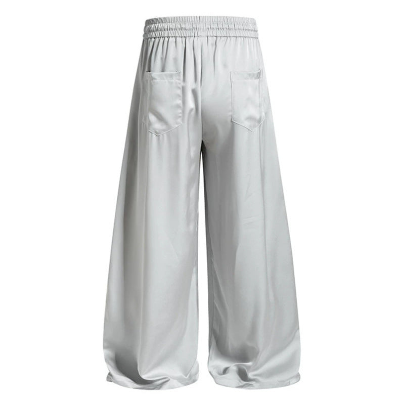 Women's Wide Satin Palazzo Lounge Pants with Elastic Waistband, Drawstring, and Script Print Chichicherry