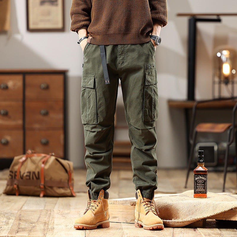 Men's Utility Cargo Pants with adjustable waistband, multiple pockets, and elastic hem Chichicherry