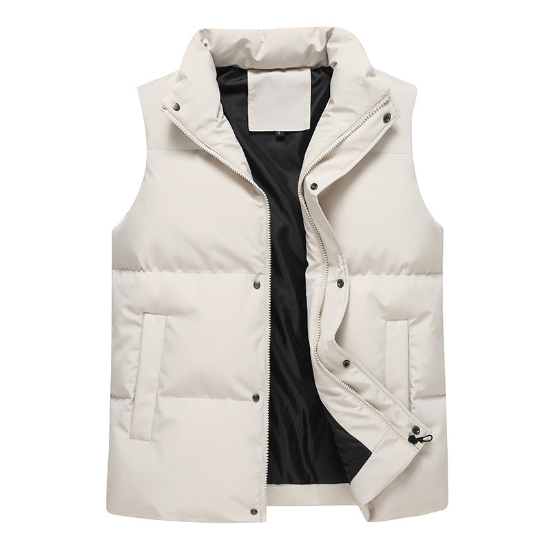 Men's Sleeveless Quilted Thermal Vest with Stand-Up Collar and Two-Way Zipper Chichicherry