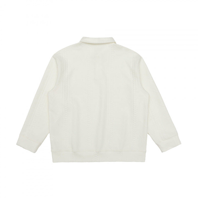 Unisex polo shirt knitted sweater with cable pattern, boxy cut and shirt collar Chichicherry