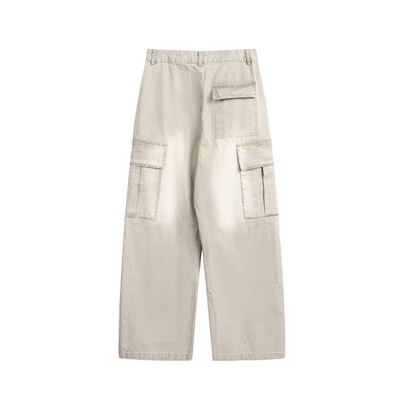 Unisex Loose-fit Cargo Canvas Pants with multifunctional flap pockets and Used Finish Chichicherry