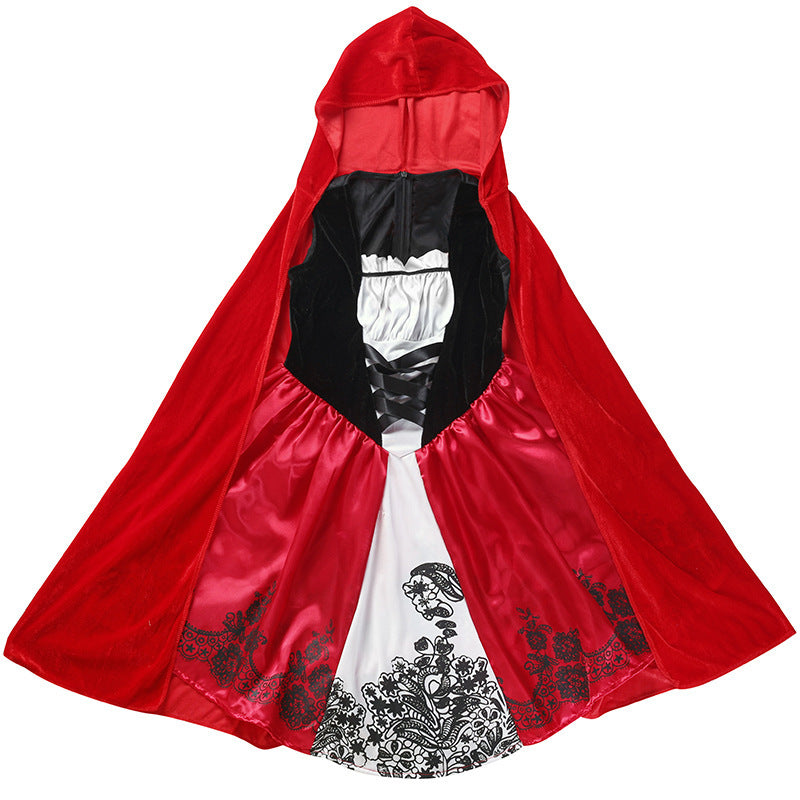 Girl Fairy Tale Little Red Riding Hood Costume with Cape and Ruffles Chichicherry