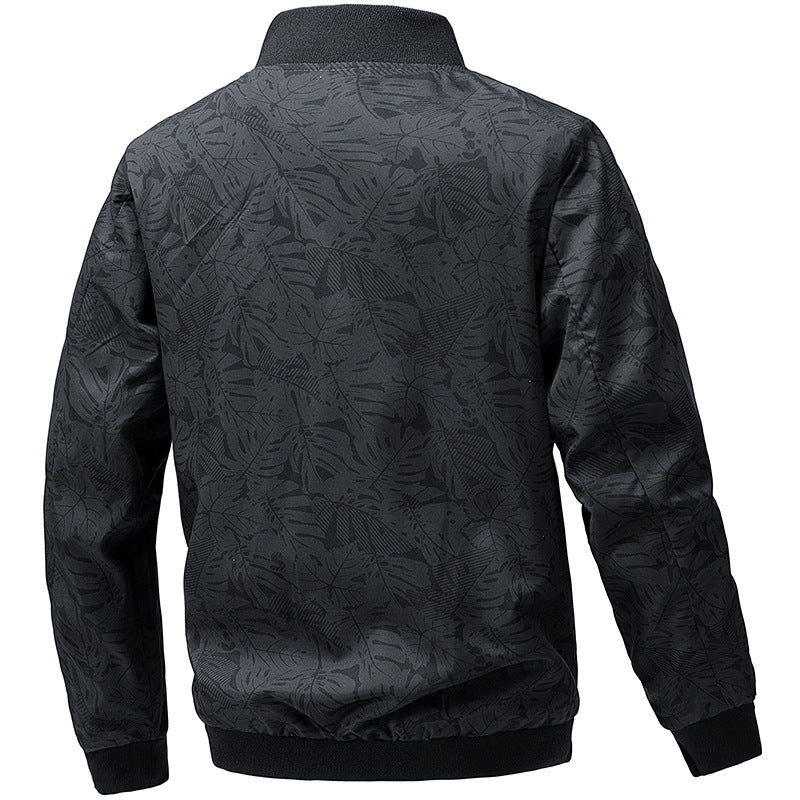 Men's Lightweight Printed Bomber Jacket with Full Zip, Ribbed Collar & Zip Pockets Chichicherry