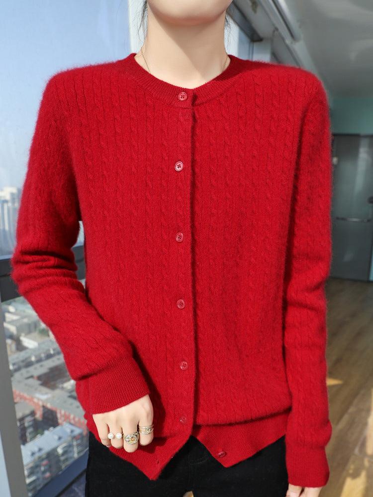 Ladies Short-Cut Fine Knit Cardigan with Subtle Structure and Round Neck Chichicherry