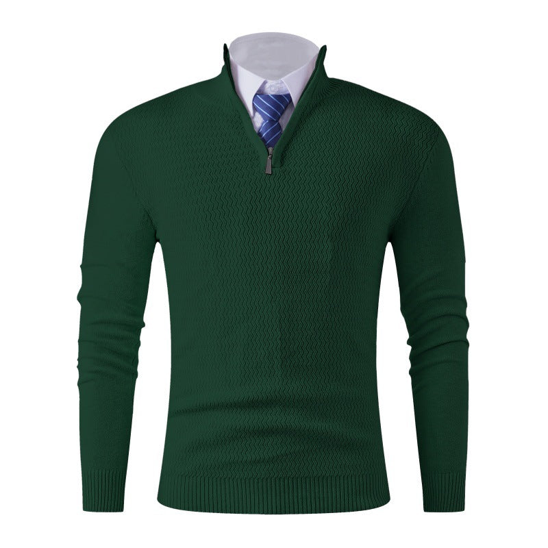 Men's Slim-Fit Fine Knit Sweater with Half Zip and Structured Wave Look Chichicherry
